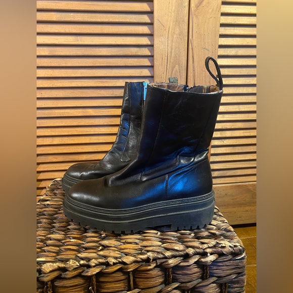 Zara Platform Black Boots Leather - Picture 5 of 10